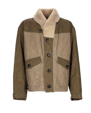 Isabel Marant Patchwork Sports Jacket With Shearling Collar - Brown