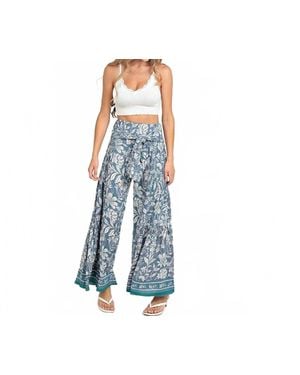 Angie Boho Tie Waist Wide Leg Pants - Blue