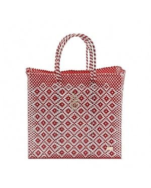 Lolas Bag Medium Handmade Aztec Shoulder Strap Tote Bag - Red