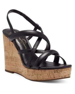 Jessica Simpson Simina Leather Strappy Wedge Sandals - Black