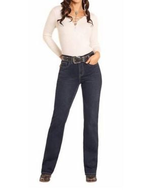 Rock & Roll Denim Boot Stitch Embossed High Rise Bootcut Jeans - Blue