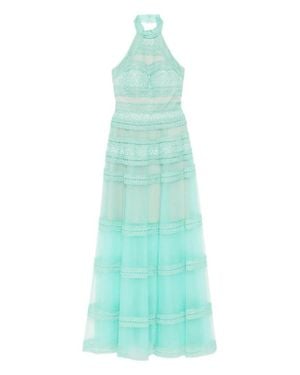 Saiid Kobeisy Lace Striped Long Dress - Blue