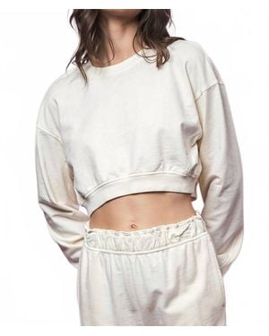 Urban Daizy Mineral Wash Mock Neck Crop Sweatshirt - White