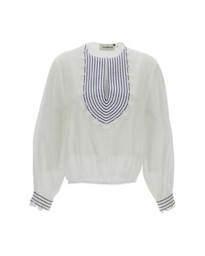 True Royal Sheer Blouse With Decorative Bib - White