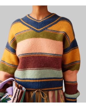 ALÉMAIS Dusk V-Neck Knit Sweater - Blue