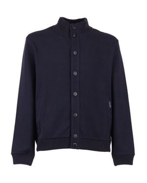 Fay Button Up Ribbed Sweatshirt Jacket - Blue