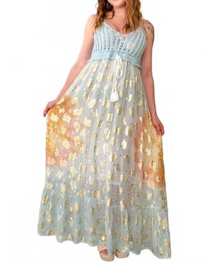 Pol Crochet Golden Accent Boho Maxi Dress - White