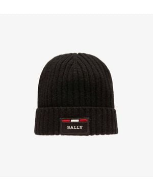 Bally Ribbed Logo Wool Beanie - Black