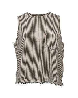 T By Alexander Wang Denim Pinstripe Crop Top - Gray