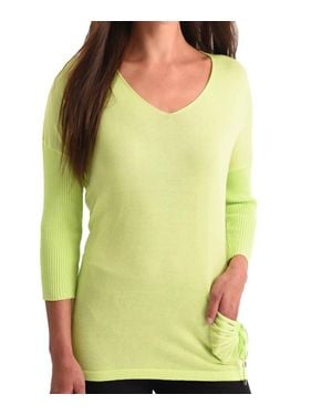 Angel Tie Pocket Detail V-Neck Top - Green