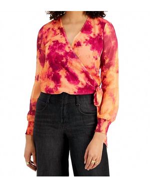 BarIII Long Sleeve Wrap Blouse - Red