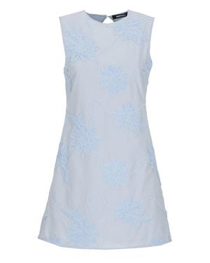 ROTATE BIRGER CHRISTENSEN Floral Relief Mini Flared Dress With Crewneck And Side Zip - Blue