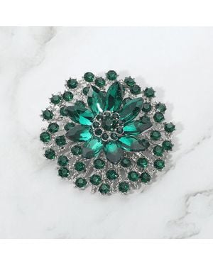 Fashnzfab Vintage Floral Crystal Pin Brooch - Green
