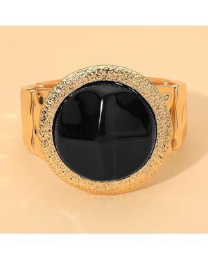 Fashnzfab Bold Round Stone Accent Stretch Statement Bracelet - Black
