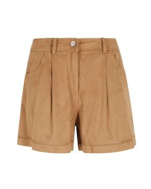 ERMANNO FIRENZE Camel Suede Belt Loops Cotton-Blend Shorts - Natural