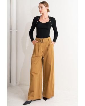 TRUEDAMES Elegance Unveiled Woven Pants - Brown