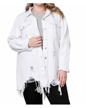 Pine Apparel Distressed Denim Shacket - White
