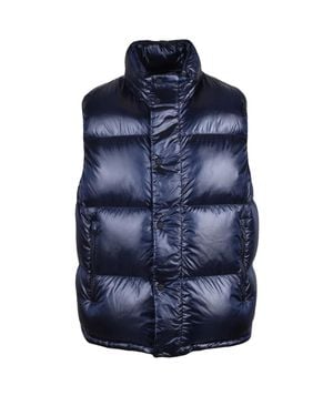 Add Shiny Down-Filled Gilet With Integrated Hood And Quilted Design - Blue