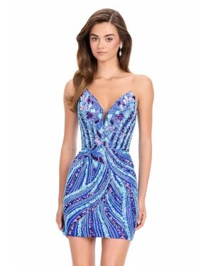 Ashley Lauren Sequin Strapless Mini Dress - Blue