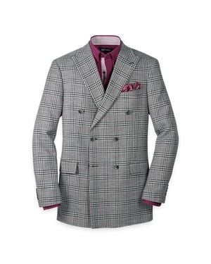 Paul Fredrick Cotton Blend Plaid Double Breasted Peak Lapel Sport Coat - Gray
