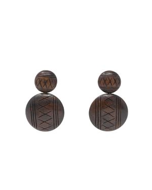 Modafleur Wooden Button Earrings - Brown