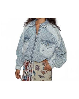 Pol Relaxed Fit Jacket With Quilting & Lace Accents - Blue