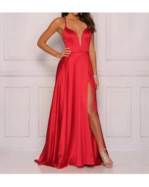 Dave & Johnny Lace-Up Back Faux Wrap A Line Dress - Red