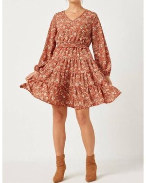 Hayden LA Smocked Waist Ruffle Tiered V-Neck Dress - Orange