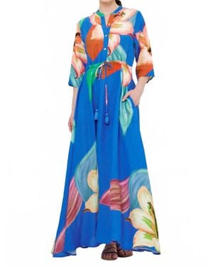 Oliphant Cinched Shirt Dress Maxi - Blue