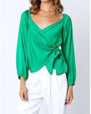 Olivaceous Satin Wrap Top - Green