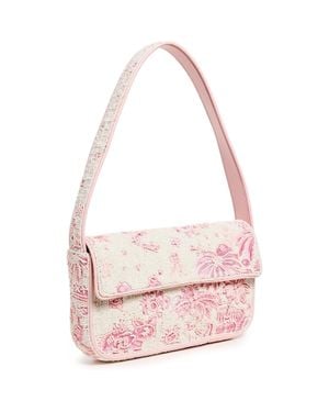 STAUD Tommy Beaded Shoulder Bag, Ivory/Cherry Blossom Toile - Pink