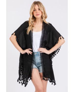 TRUEDAMES Crochet And Tassel Trim Cover Up - Black