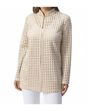 Joseph Ribkoff Laser Cut Suede Cover Up Jacket - Natural