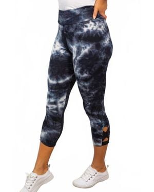 White Birch Criss Cross Tie Dye Capri Leggings - Blue