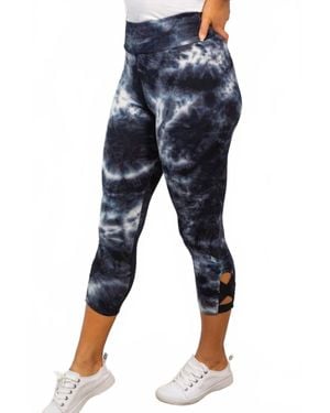 White Birch Criss Cross Tie Dye Capri Leggings - Blue