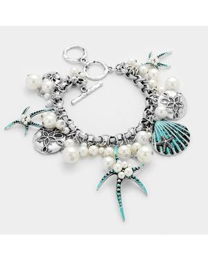Fashnzfab Pearl Embellished Starfish Shell Charm Toggle Bracelet - Blue