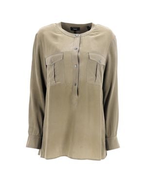 Theory Half-Buttoned Long Sleeve Blouse - Natural
