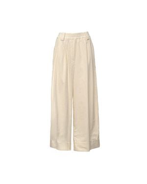 Essentiel Antwerp Kitch Corduroy Pleated Wide-Leg Pants - Natural