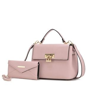 MKF Hadley Vegan Leather Satchel Bag With Wristlet Wallet- 2 Pieces - Pink