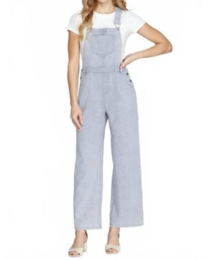 She + Sky Cotton Twill Overalls - Blue