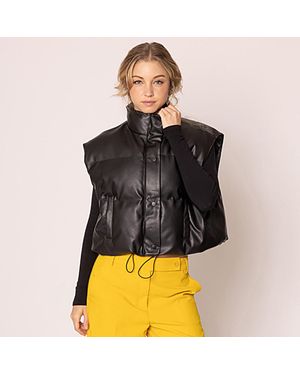 TRUEDAMES Faux Leather Padded Vest - Black
