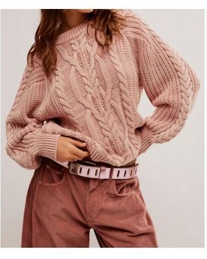 Free People Frankie Cable Sweater - Pink
