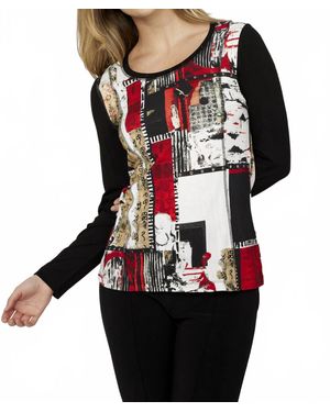 Dolcezza Abstract Round Neck Pullover - Black