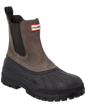 HUNTER Leather & Rubber Boot - Brown