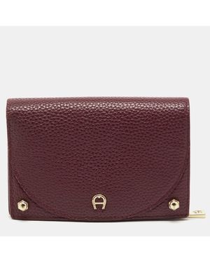 Aigner Burgundy Leather Diadora Compact Wallet - Purple