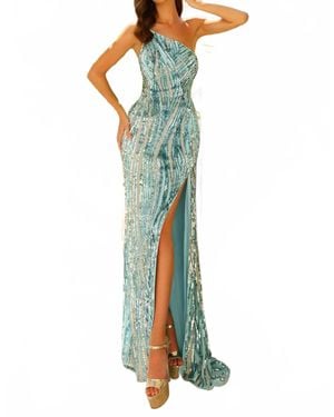 Amarra High-Waist Slit Sequin Prom Dress - Green