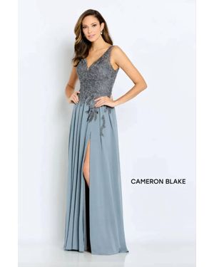 Mon Cheri Beaded Lace And Chiffon Gown - Blue