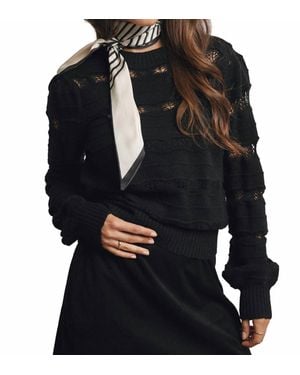Forte Olivia Pointelle Stripe Knit Pullover - Black