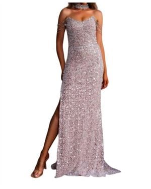 Terani Sequin Gown With Oearls - Purple