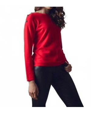 Marble Rhinestone-Buttoned Sweater - Red
